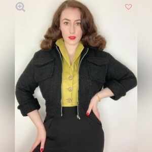 Freddie’s of Pinewood Black Boucle Cropped Jacket Size Medium